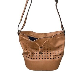 Covington purse bag cinch top orange/tan BOHO shoulder purse perforated